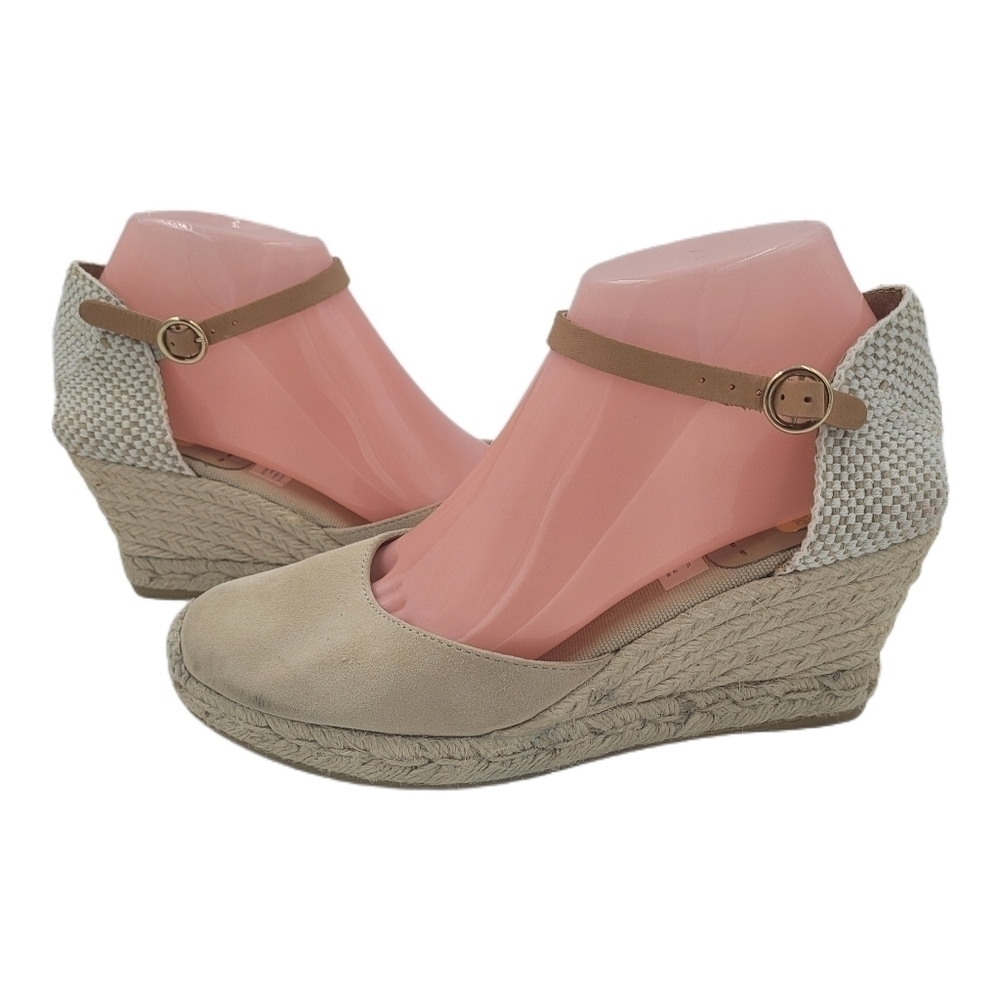 Kanna Laura espadrille wedge sandals suede and hemp size 9 new